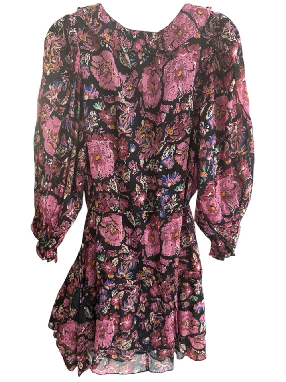 Cleobella Plum Floral V-Neck Long Sleeve Mini Dress - Picture 7 of 8
